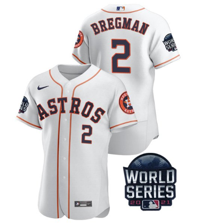 Men's Houston Astros #2 Alex Bregman 2021 White World Series Flex Base Stitched Baseball Jersey Men's Houston Astros #2 Alex Bregman 2021 White World Series Flex Base Stitched Baseball Jersey
